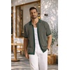 image:imageCOOFANDY Mens Knit Button Down Shirts Short Sleeve Polo Shirt Vintage Striped Casual ShirtsEvergreen Khaki
