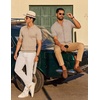 image:imageCOOFANDY Mens Knit Button Down Shirts Short Sleeve Polo Shirt Vintage Striped Casual ShirtsKhaki White