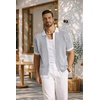 image:imageCOOFANDY Mens Knit Button Down Shirts Short Sleeve Polo Shirt Vintage Striped Casual ShirtsWhite Black
