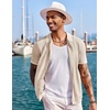 image:imageCOOFANDY Mens Knit Shirts Short Sleeve Button Down Polo Shirt Fashion Casual Summer Beach ShirtsClassic Apricot  White