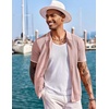 image:imageCOOFANDY Mens Knit Shirts Short Sleeve Button Down Polo Shirt Fashion Casual Summer Beach ShirtsClassic Dusty Pink  White