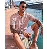 image:imageCOOFANDY Mens Knit Shirts Short Sleeve Button Down Polo Shirt Fashion Casual Summer Beach ShirtsClassic Dusty Pink  White