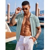 image:imageCOOFANDY Mens Knit Shirts Short Sleeve Button Down Polo Shirt Fashion Casual Summer Beach ShirtsClassic Ice Green  White