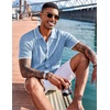 image:imageCOOFANDY Mens Knit Shirts Short Sleeve Button Down Polo Shirt Fashion Casual Summer Beach ShirtsClassic Light Blue  White