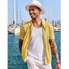 image:imageCOOFANDY Mens Knit Shirts Short Sleeve Button Down Polo Shirt Fashion Casual Summer Beach ShirtsClassic Yellow  White