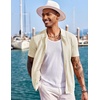 image:imageCOOFANDY Mens Knit Shirts Short Sleeve Button Down Polo Shirt Fashion Casual Summer Beach ShirtsCream