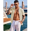 image:imageCOOFANDY Mens Knit Shirts Short Sleeve Button Down Polo Shirt Fashion Casual Summer Beach ShirtsCream