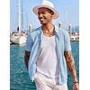 image:imageCOOFANDY Mens Knit Shirts Short Sleeve Button Down Polo Shirt Fashion Casual Summer Beach ShirtsLight Blue