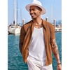 image:imageCOOFANDY Mens Knit Shirts Short Sleeve Button Down Polo Shirt Fashion Casual Summer Beach ShirtsLight Brown