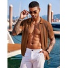 image:imageCOOFANDY Mens Knit Shirts Short Sleeve Button Down Polo Shirt Fashion Casual Summer Beach ShirtsLight Brown