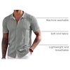 image:imageCOOFANDY Mens Knit Shirts Short Sleeve Button Down Polo Shirt Fashion Casual Summer Beach ShirtsLight Grey