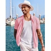 image:imageCOOFANDY Mens Knit Shirts Short Sleeve Button Down Polo Shirt Fashion Casual Summer Beach ShirtsLight Pink