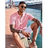 image:imageCOOFANDY Mens Knit Shirts Short Sleeve Button Down Polo Shirt Fashion Casual Summer Beach ShirtsLight Pink