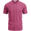image:imageCOOFANDY Mens Knit Shirts Short Sleeve Button Down Polo Shirt Fashion Casual Summer Beach ShirtsMagenta