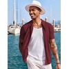 image:imageCOOFANDY Mens Knit Shirts Short Sleeve Button Down Polo Shirt Fashion Casual Summer Beach ShirtsWine Red
