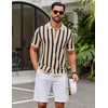 image:imageCOOFANDY Mens Knit Shirts Short Sleeve Button Down Polo Shirt Striped Casual Summer Beach ShirtsApricot  Black