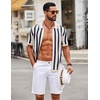 image:imageCOOFANDY Mens Knit Shirts Short Sleeve Button Down Polo Shirt Striped Casual Summer Beach ShirtsBeige  Navy Blue