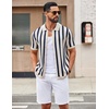 image:imageCOOFANDY Mens Knit Shirts Short Sleeve Button Down Polo Shirt Striped Casual Summer Beach ShirtsBeige  Navy Blue