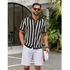 image:imageCOOFANDY Mens Knit Shirts Short Sleeve Button Down Polo Shirt Striped Casual Summer Beach ShirtsBlack  Beige