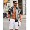 image:imageCOOFANDY Mens Knit Shirts Short Sleeve Button Down Polo Shirt Striped Casual Summer Beach ShirtsBlack  Beige