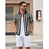 image:imageCOOFANDY Mens Knit Shirts Short Sleeve Button Down Polo Shirt Striped Casual Summer Beach ShirtsBlack  Beige