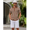 image:imageCOOFANDY Mens Knit Shirts Short Sleeve Button Down Polo Shirt Striped Casual Summer Beach ShirtsCaramel  Beige