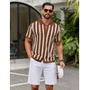 image:imageCOOFANDY Mens Knit Shirts Short Sleeve Button Down Polo Shirt Striped Casual Summer Beach ShirtsCaramel  Beige