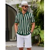 image:imageCOOFANDY Mens Knit Shirts Short Sleeve Button Down Polo Shirt Striped Casual Summer Beach ShirtsGreen  Beige