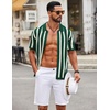 image:imageCOOFANDY Mens Knit Shirts Short Sleeve Button Down Polo Shirt Striped Casual Summer Beach ShirtsGreen  Beige