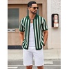image:imageCOOFANDY Mens Knit Shirts Short Sleeve Button Down Polo Shirt Striped Casual Summer Beach ShirtsGreen  Beige