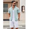 image:imageCOOFANDY Mens Knit Shirts Short Sleeve Button Down Polo Shirt Striped Casual Summer Beach ShirtsIce Green  White