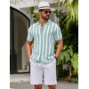 image:imageCOOFANDY Mens Knit Shirts Short Sleeve Button Down Polo Shirt Striped Casual Summer Beach ShirtsIce Green  White