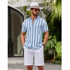 image:imageCOOFANDY Mens Knit Shirts Short Sleeve Button Down Polo Shirt Striped Casual Summer Beach ShirtsLight Blue  White