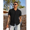 image:imageCOOFANDY Mens Linen Shirts Short Sleeve Casual Button Down Shirts Beach Summer Wedding TopsBlack