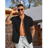 image:imageCOOFANDY Mens Linen Shirts Short Sleeve Casual Button Down Shirts Beach Summer Wedding TopsBlack