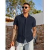 image:imageCOOFANDY Mens Linen Shirts Short Sleeve Casual Button Down Shirts Beach Summer Wedding TopsDark Blue