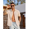 image:imageCOOFANDY Mens Linen Shirts Short Sleeve Casual Button Down Shirts Beach Summer Wedding TopsDark Khaki