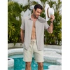 image:imageCOOFANDY Mens Linen Shirts Short Sleeve Casual Button Down Shirts Beach Summer Wedding TopsLight Grey