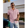 image:imageCOOFANDY Mens Linen Shirts Short Sleeve Casual Button Down Shirts Beach Summer Wedding TopsPink
