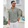 image:imageCOOFANDY Mens Long Sleeve Button Down Shirt Casual Untucked Shirts Summer Beach Wedding Linen Textured ShirtsArmy Green