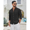 image:imageCOOFANDY Mens Long Sleeve Button Down Shirt Casual Untucked Shirts Summer Beach Wedding Linen Textured ShirtsBlack