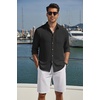 image:imageCOOFANDY Mens Long Sleeve Button Down Shirt Casual Untucked Shirts Summer Beach Wedding Linen Textured ShirtsBlack