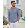 image:imageCOOFANDY Mens Long Sleeve Button Down Shirt Casual Untucked Shirts Summer Beach Wedding Linen Textured ShirtsBlue