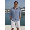 image:imageCOOFANDY Mens Long Sleeve Button Down Shirt Casual Untucked Shirts Summer Beach Wedding Linen Textured ShirtsBlue