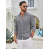 image:imageCOOFANDY Mens Long Sleeve Button Down Shirt Casual Untucked Shirts Summer Beach Wedding Linen Textured ShirtsDeep Grey