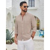 image:imageCOOFANDY Mens Long Sleeve Button Down Shirt Casual Untucked Shirts Summer Beach Wedding Linen Textured ShirtsKhaki
