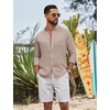 image:imageCOOFANDY Mens Long Sleeve Button Down Shirt Casual Untucked Shirts Summer Beach Wedding Linen Textured ShirtsKhaki