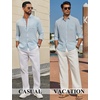 image:imageCOOFANDY Mens Long Sleeve Button Down Shirt Casual Untucked Shirts Summer Beach Wedding Linen Textured ShirtsLight Blue