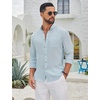 image:imageCOOFANDY Mens Long Sleeve Button Down Shirt Casual Untucked Shirts Summer Beach Wedding Linen Textured ShirtsLight Blue