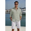 image:imageCOOFANDY Mens Long Sleeve Button Down Shirt Casual Untucked Shirts Summer Beach Wedding Linen Textured ShirtsLight Green